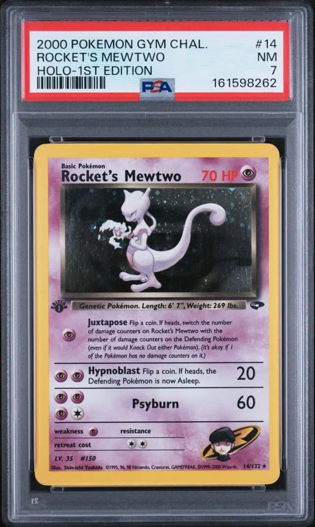 2000 POKEMON GYM CHALLENGE HOLO-1ST EDITION #14 ROCKET'S MEWTWO PSA 7