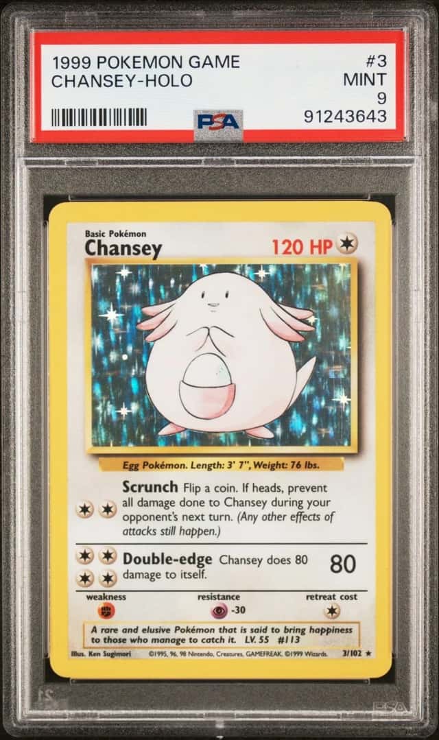 1999 POKEMON BASE SET UNLIMITED #3 CHANSEY-HOLO PSA 9