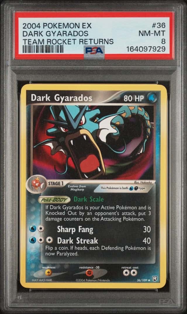 2004 POKEMON EX TEAM ROCKET RETURNS #36 DARK GYARADOS PSA 8