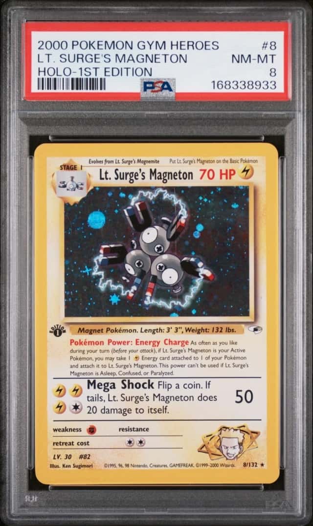 2000 POKEMON GYM HEROES HOLO-1ST EDITION #8 LT. SURGE'S MAGNETON PSA 8
