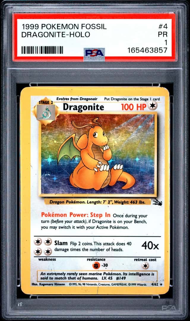 1999 Pokemon Fossil #4 Dragonite Holo PSA 1 PR