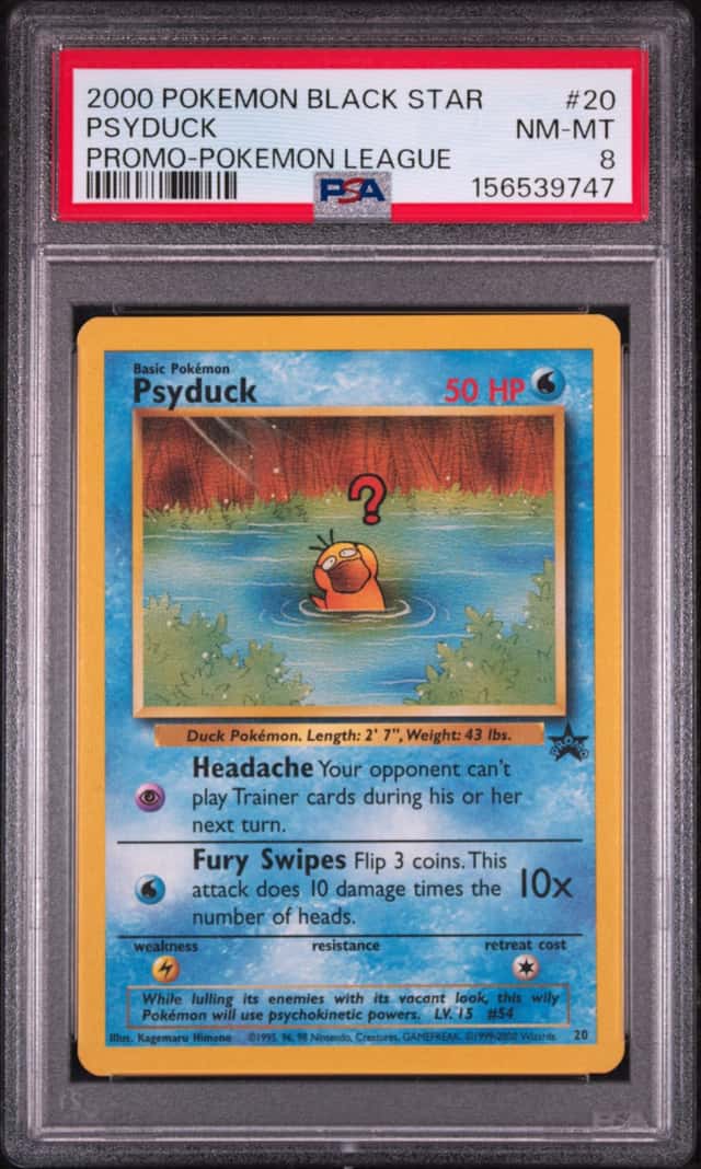 2000 POKEMON BLACK STAR PROMO POKEMON LEAGUE #20 PSYDUCK PSA 8
