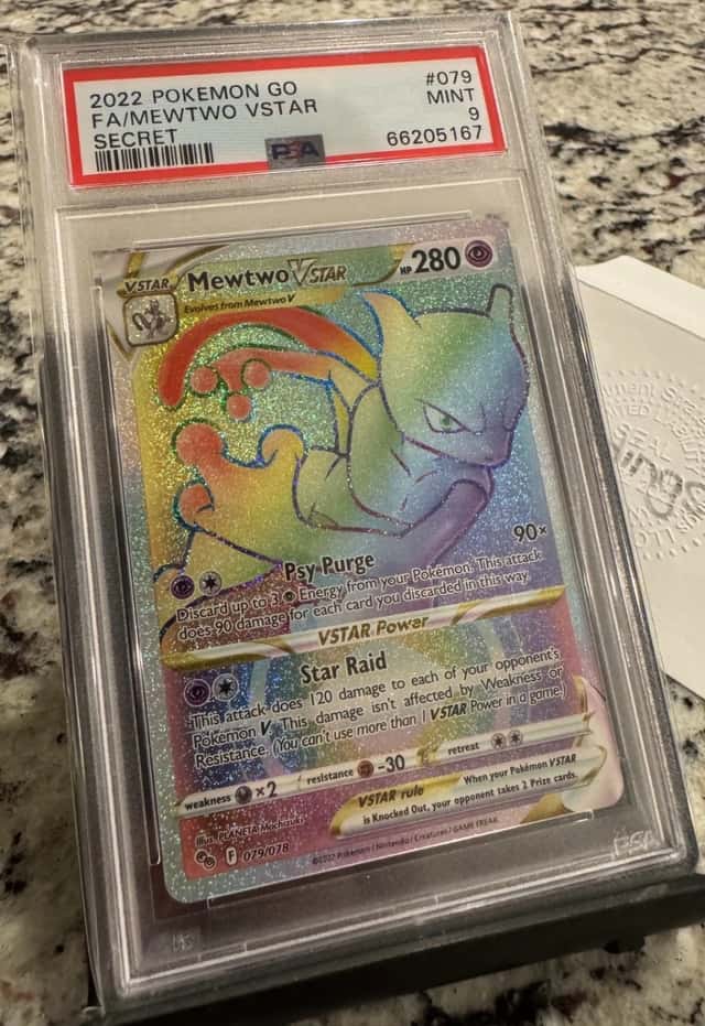 PSA9 (2022 POKEMON GO) FULL ART MEWTWO VSTAR RAINBOW SECRET RARE 079/078