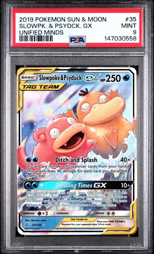 2019 pokemon Sun & Moon Slowpk. & Psyduck. GX Unified Minds #35