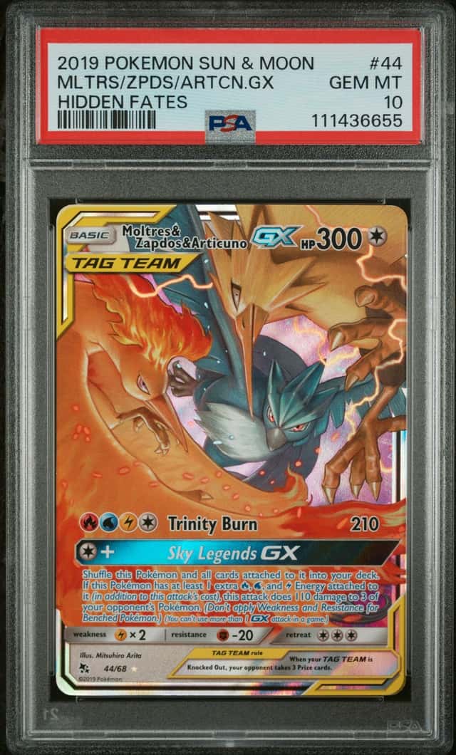 MOLTRES & ZAPDOS & ARTICUNO GX 2019 POKEMON HIDDEN FATES #44/68 PSA 10 Q3963-7
