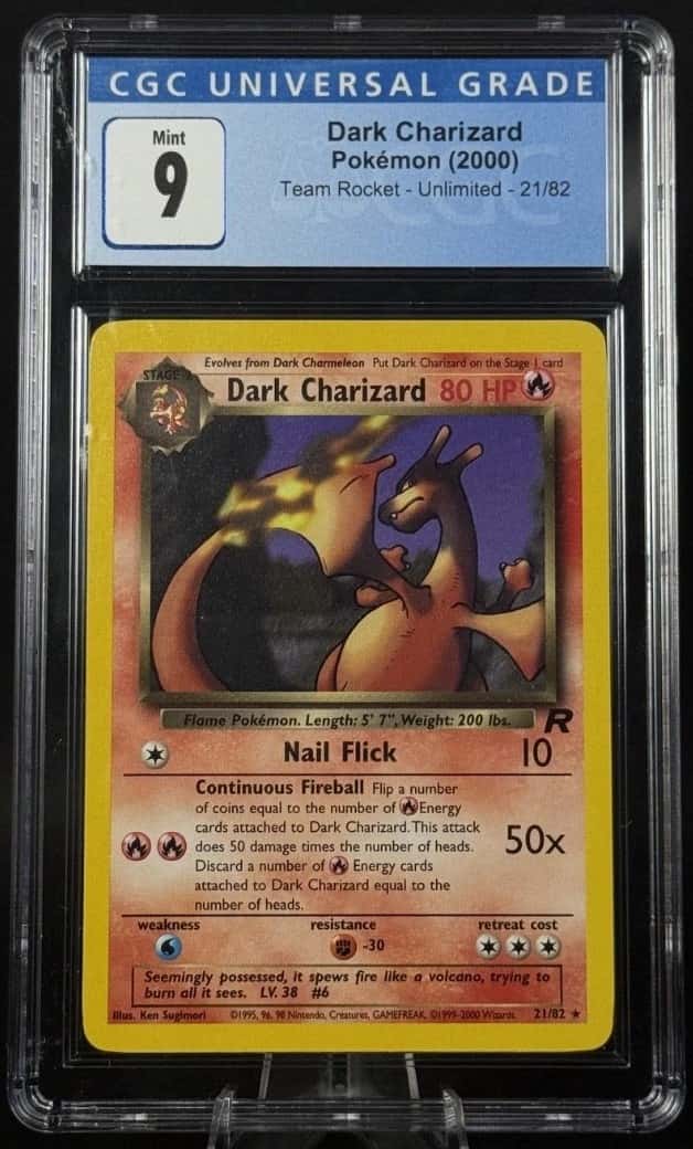 Dark Charizard Pokemon (2000) 21/82 Team Rocket Unlimited - Rare CGC Mint 9 7201