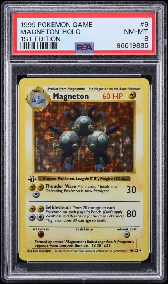 1999 Pokemon Base Set Shadowless 1st Edition Holo Magneton #9 PSA 8 NM-MT