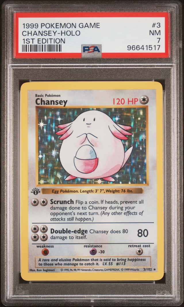1999 Pokemon Base Set Shadowless 1st Edition Holo Chansey #3 PSA 7 NRMT