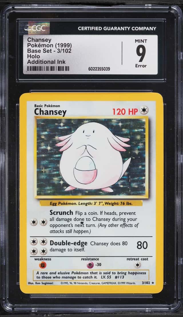 1999 Pokemon Base Set Additional Ink Error Holo Chansey #3 CGC 9 MINT