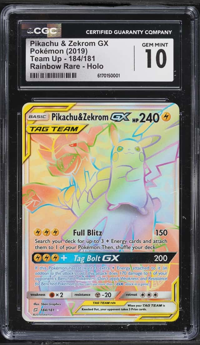 2019 Pokemon Sun & Moon Team Up Rainbow Rare Pikachu & Zekrom GX #184 CGC 10 GEM MINT
