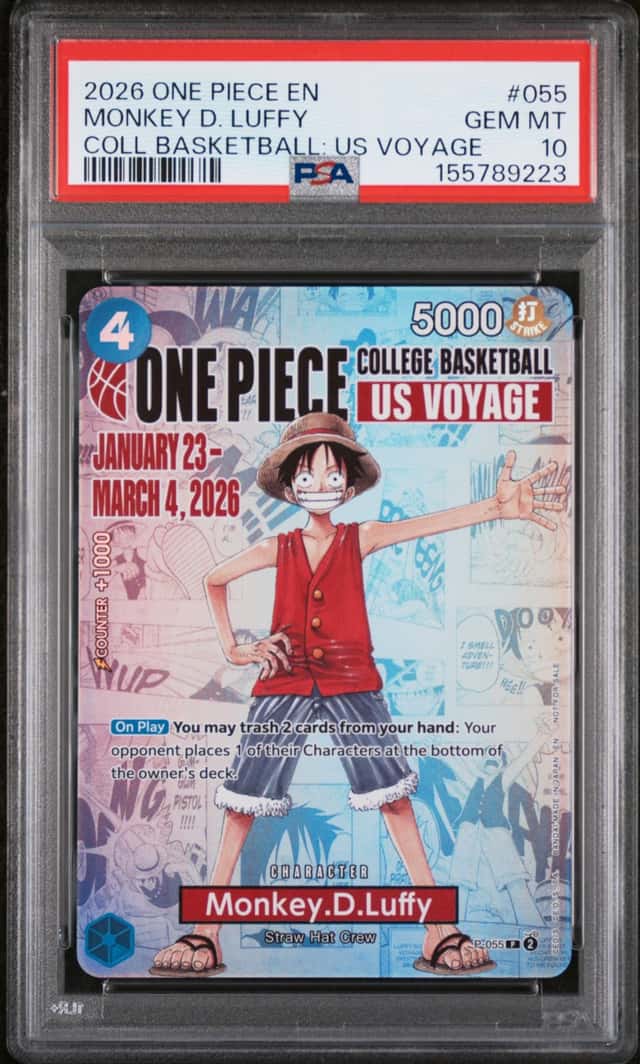 2026 One Piece Promo College Basketball US Voyage Manga Alt Art Monkey D. Luffy #P-055 PSA 10