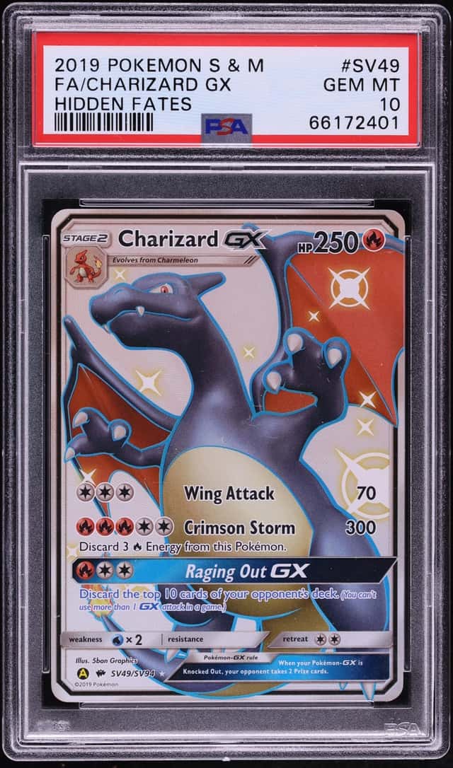 2019 Pokemon Sun & Moon Hidden Fates Full Art Charizard GX #SV49 PSA 10 GEM MINT