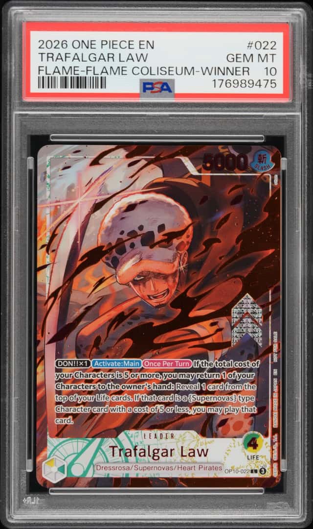 2026 ONE PIECE PROMOS #022 TRAFALGAR LAW FLAME-FLAME COLISEUM-WINNER PSA 10