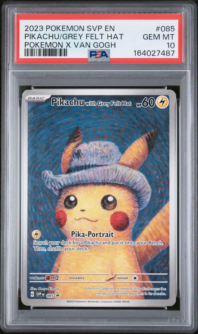 PTCG 宝可梦 PSA 10分 戴着灰色毡帽的皮卡丘 2023 085 PROMO SVP 朱紫 黑色之星 英文
