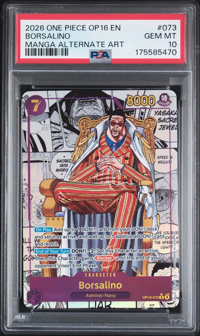 2026 ONE PIECE OP16-THE TIME OF BATTLE MANGA ALTERNATE ART #073 BORSALINO PSA 10