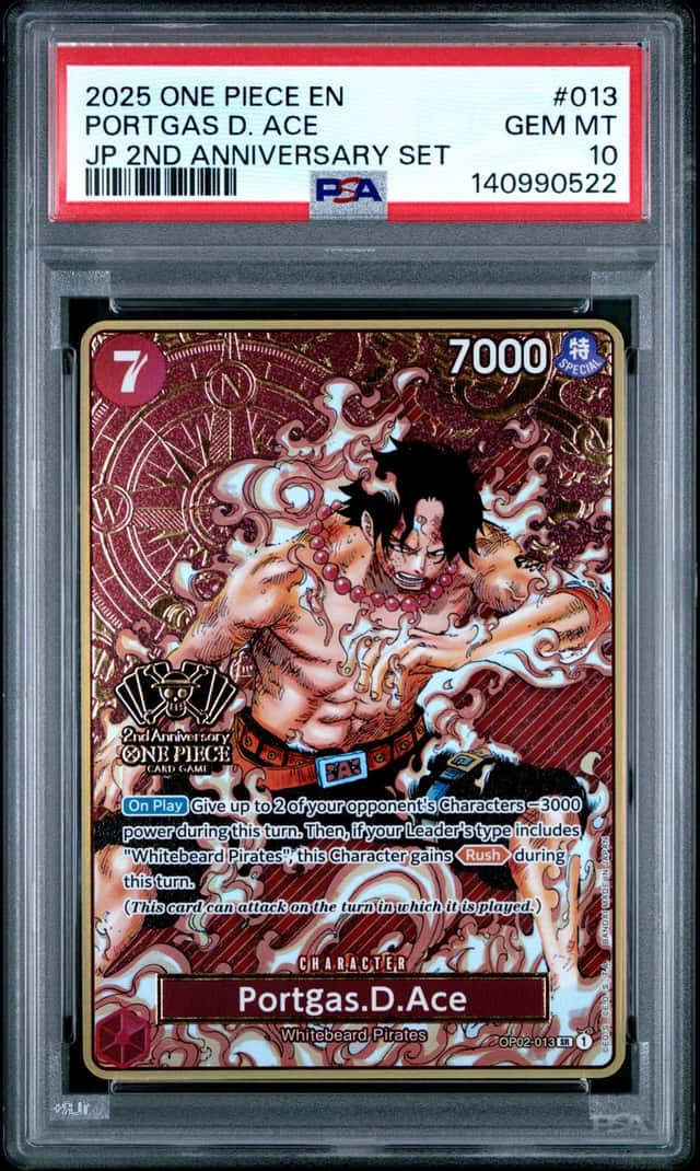 One Piece PSA 10 Portgas D. Ace SR 2025 OP02-013 JP 2nd Anniversary Set English