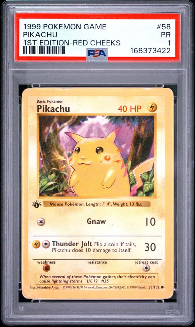 1999 POKEMON BASE SET 1ST EDITION-RED CHEEKS #58 PIKACHU PSA 1