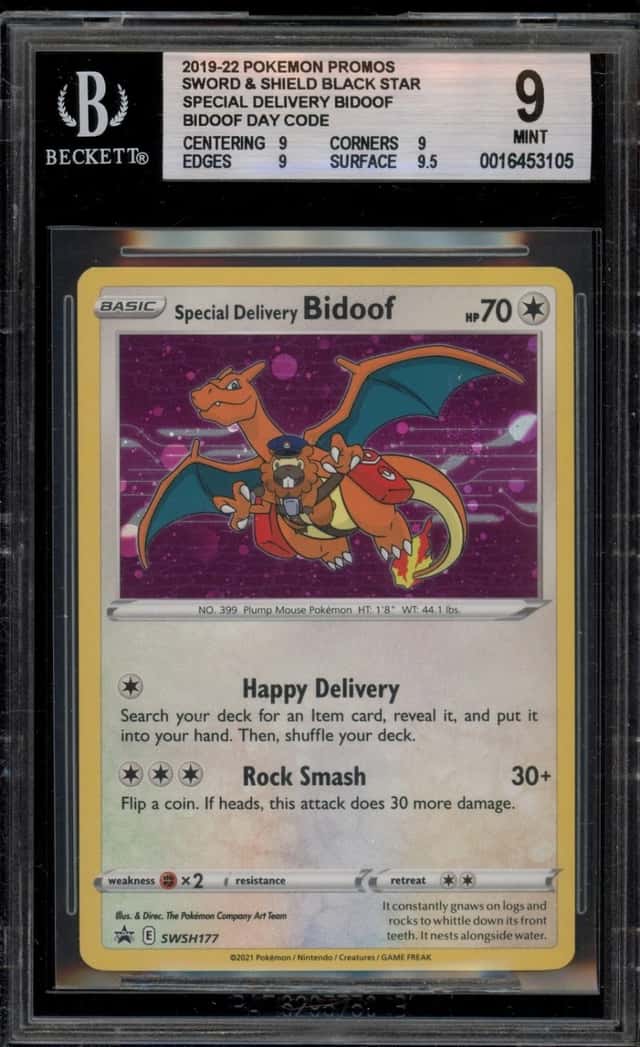 Pokemon Special Delivery Bidoof Day PM Center Holo Promo SWSH177 BGS 9 Mint