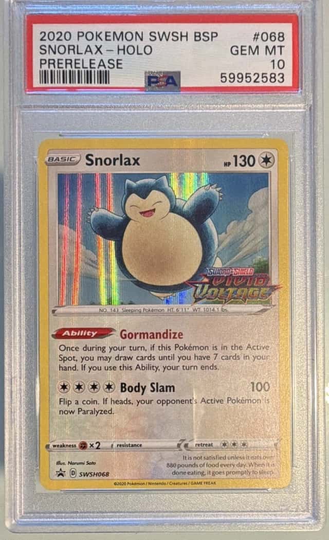 Pokemon 2020 Snorlax Prerelease Holo SWSH068 Sword & Shield Promo PSA 10