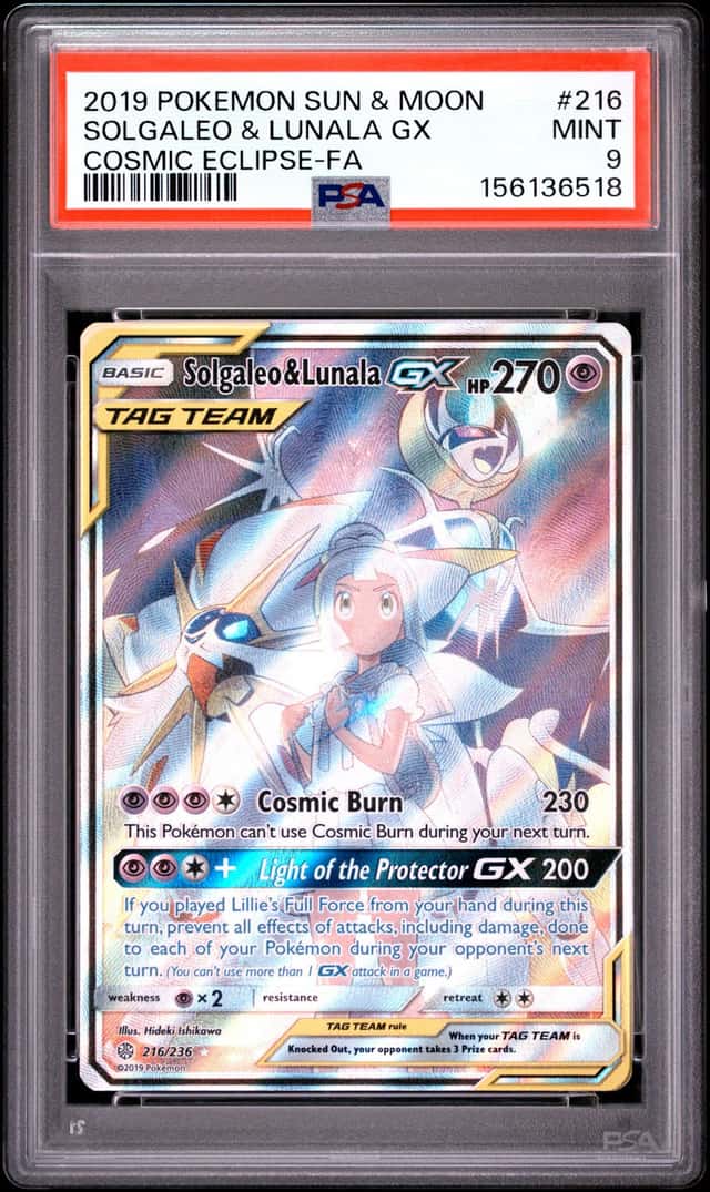 Pokemon PSA 9 Solgaleo & Lunala GX Ultra Rare 2019 216/236 Cosmic Eclipse ENG