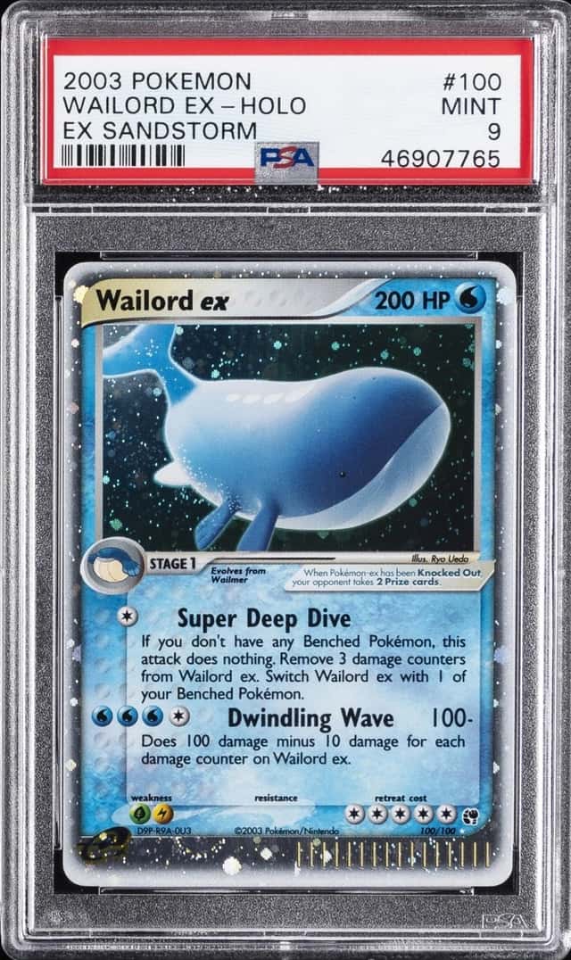 2003 POKEMON EX SANDSTORM #100 WAILORD EX-HOLO PSA 9