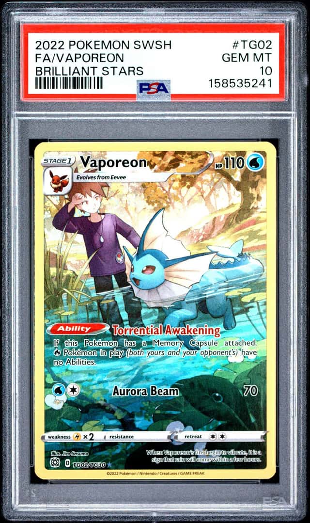 Pokemon 2022 Brilliant Stars Trainer Gallery Vaporeon TG02/TG30 Full Art PSA 10