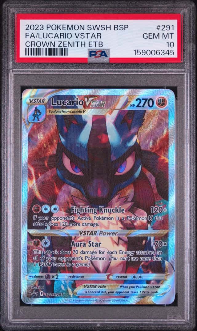 2023 POKEMON SWSH PROMO CROWN ZENITH ETB #291 FULL ART/LUCARIO VSTAR PSA 10