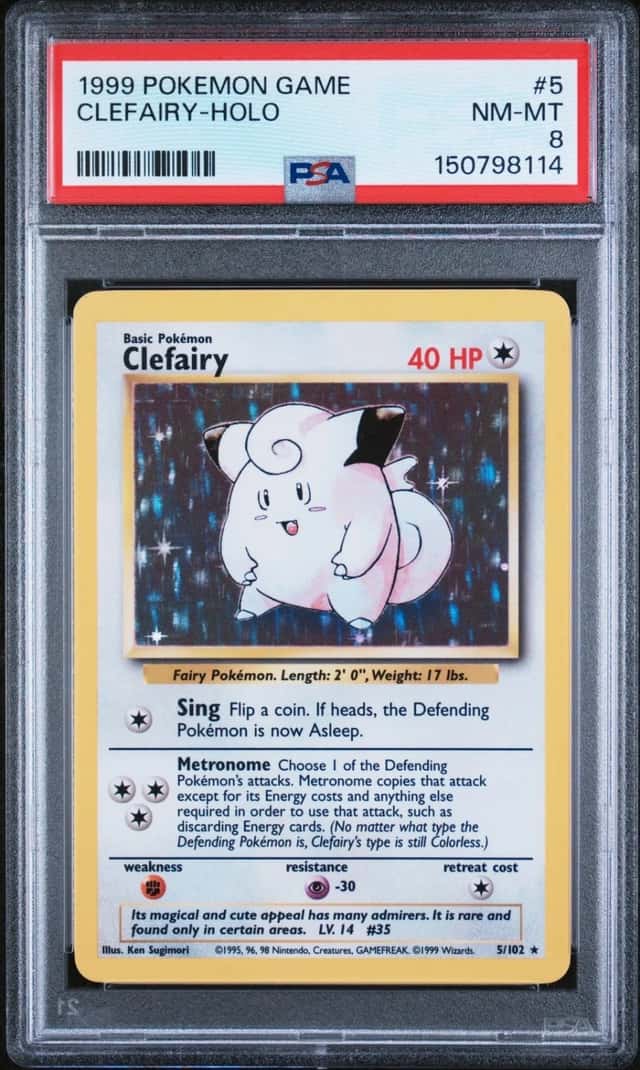 1999 POKEMON BASE SET UNLIMITED #5 CLEFAIRY-HOLO PSA 8