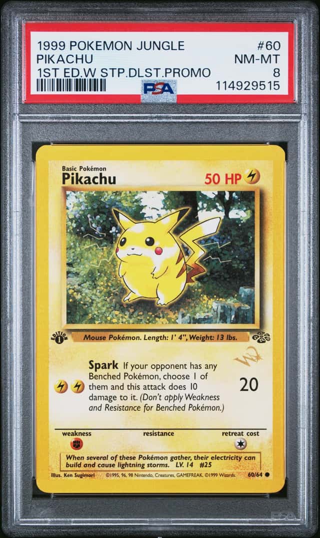 1999 POKEMON JUNGLE #60 PIKACHU 1ST ED.W STAMPED.DLST.PROMO PSA 8