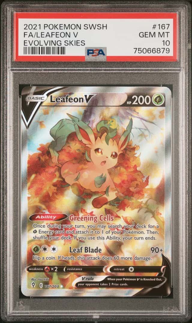 LEAFEON V 2021 POKEMON EVOLVING SKIES 167/203 FULL ART PSA 10 Q3963-7