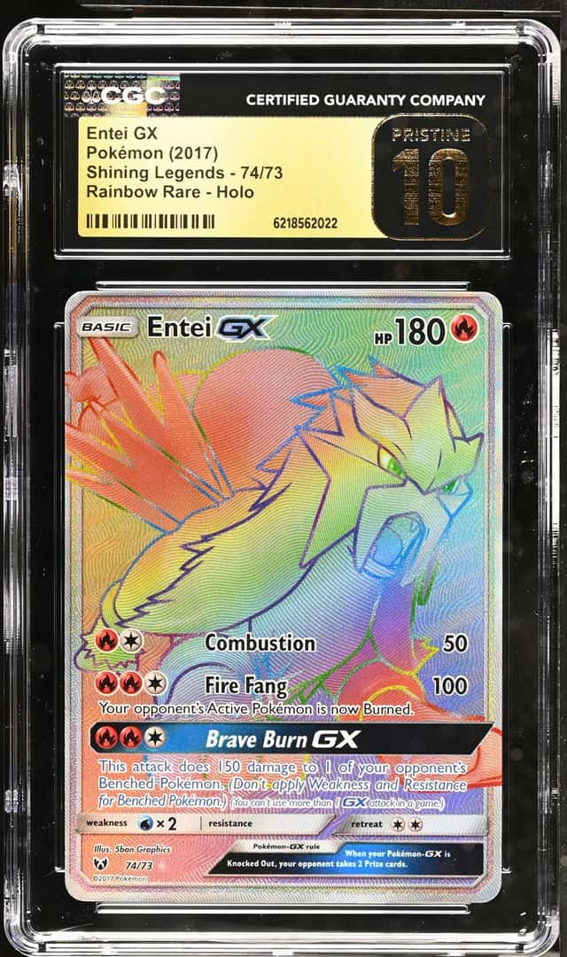 2017 Pokemon Shining Legends Entei GX Rainbow Rare Holo CGC 10 GEM MINT #74/73