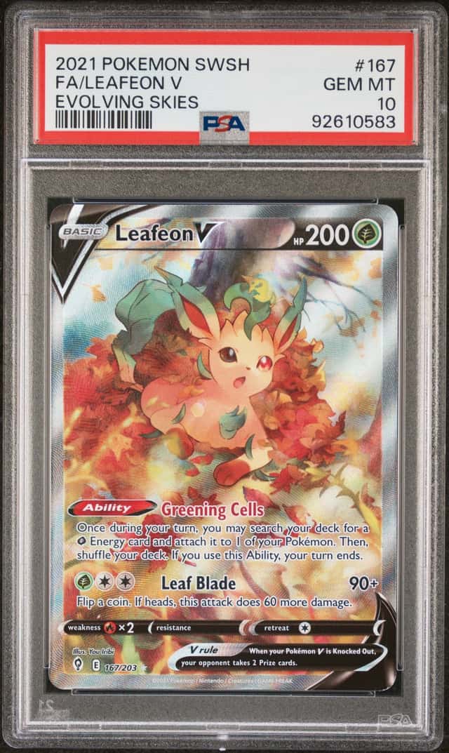 LEAFEON V 2021 POKEMON EVOLVING SKIES 167/203 FULL ART PSA 10 Q3963-7