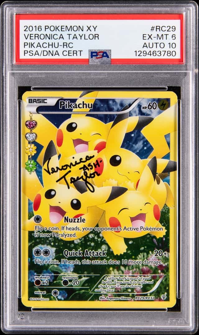 2016 Pokemon XY Radiant Collection Full Art #RC29 Pikachu - Signed by Veronica Taylor - PSA EX-MT 6, PSA/DNA GEM MT 10