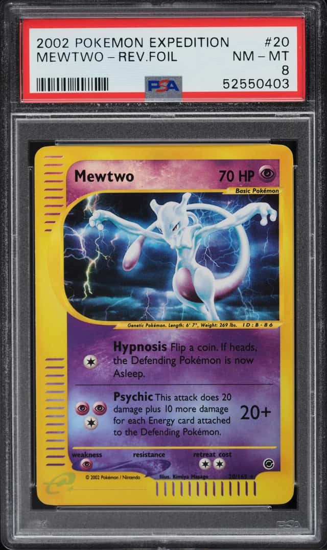 2002 Pokemon Expedition Reverse Holo Mewtwo #20 PSA 8 NM-MT