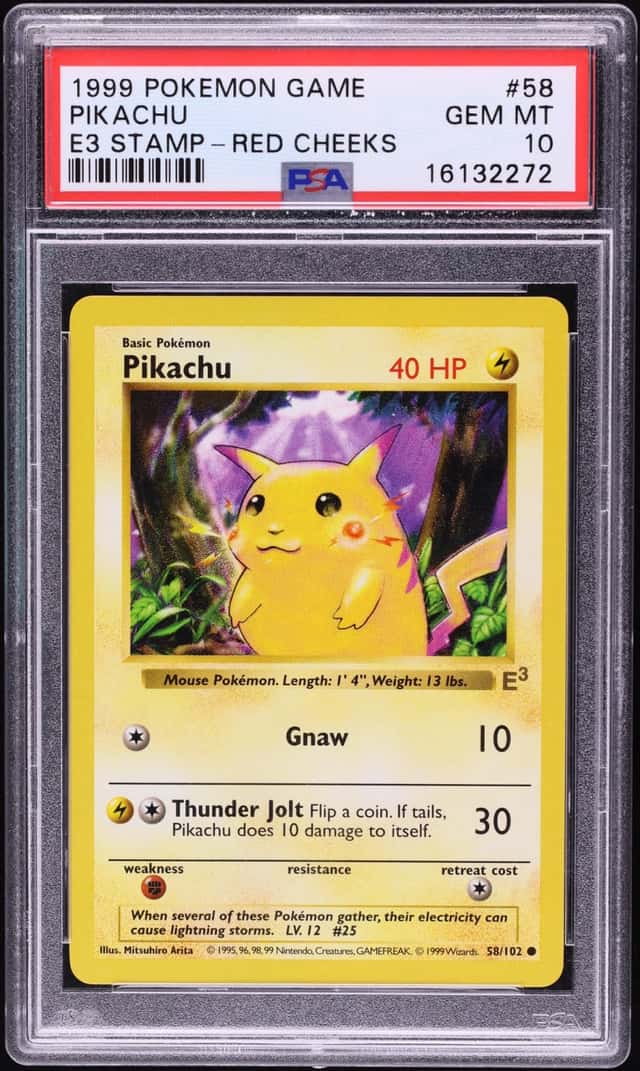 1999 Pokemon Base Set Shadowless E3 Stamp Red Cheeks Pikachu #58 PSA 10 GEM MINT