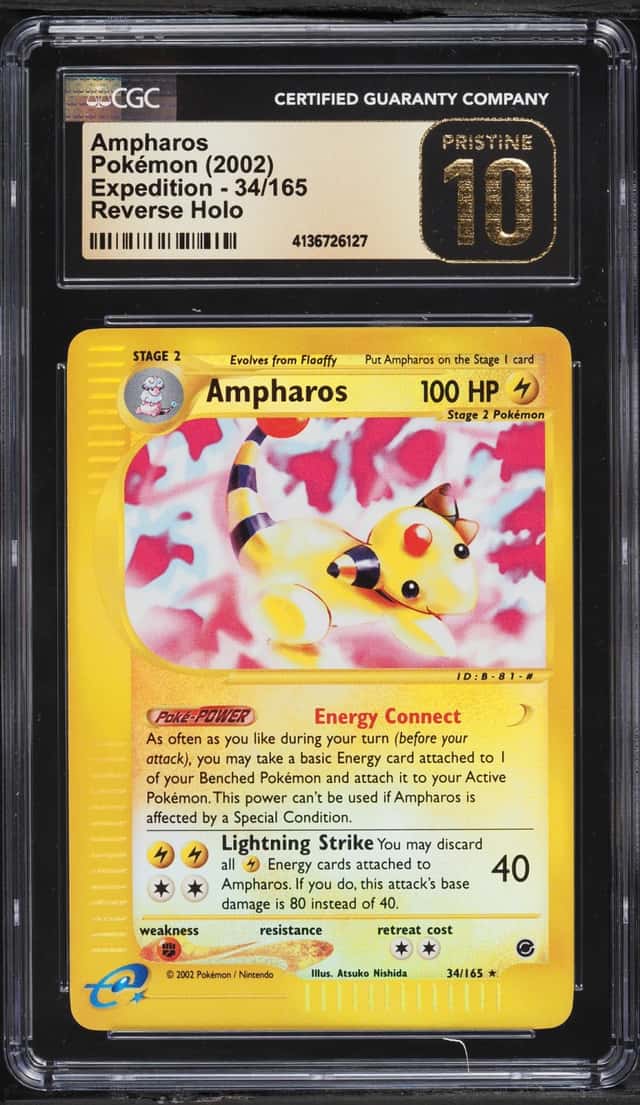 2002 Pokemon Expedition Reverse Holo Ampharos #34 CGC 10 PRISTINE