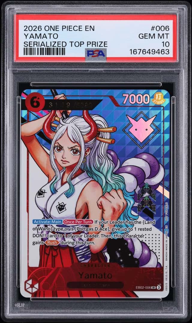 2026 One Piece Promo Serialized Top Prize SR Alt Art Yamato #EB02-006 PSA 10 GEM MINT