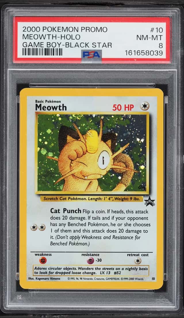 2000 Pokemon Game Boy Black Star Promo Holo Meowth #10 PSA 8 NM-MT
