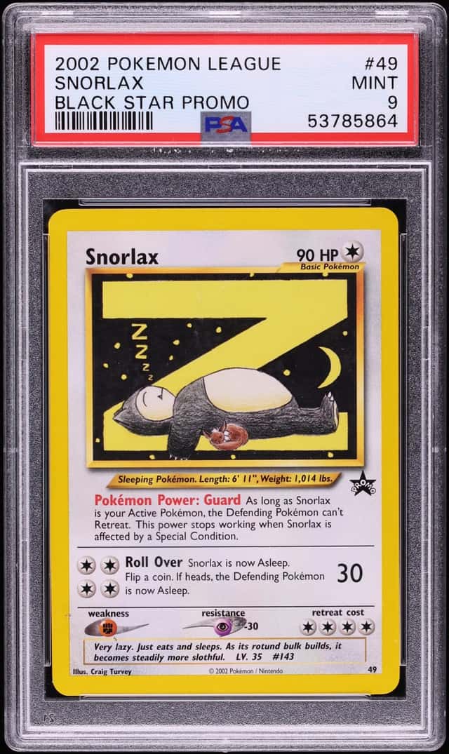 2002 Pokemon League Black Star Promo Snorlax #49 PSA 9 MINT