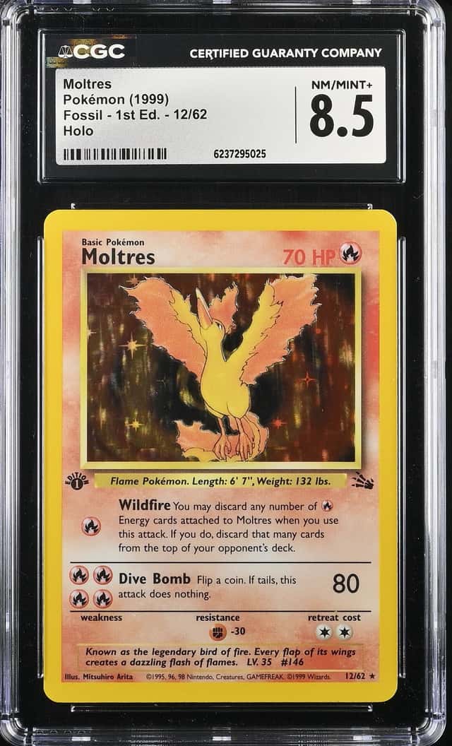 1999 Pokemon Fossil 1st Edition Holo Moltres #12 CGC 8.5 NM-MT+