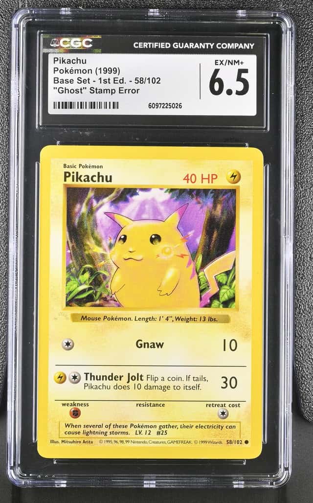 1999 Pokemon Base Set 1st Edition "Ghost" Stamp Error Pikachu #58 CGC 6.5 EXMT+