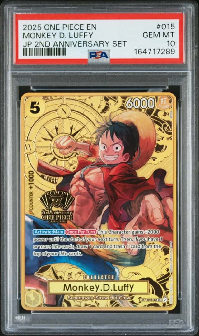 2025 ONE PIECE JAPANESE 2ND ANNIVERSARY SET #015 MONKEY D. LUFFY PSA 10