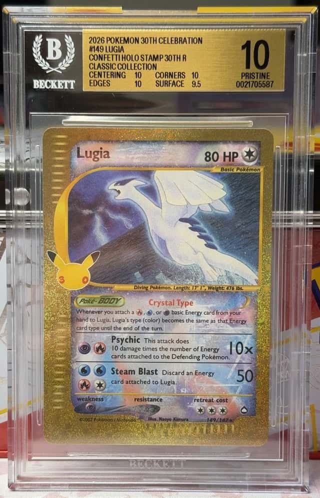 2026 POKEMON 30TH CELEBRATION #149 LUGIA HOLO CLASSIC COLLECTION BGS 10 PRISTINE