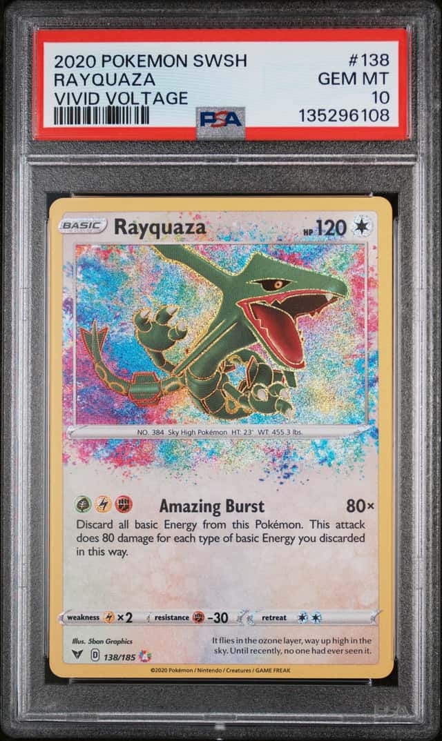 Pokemon TCG Rayquaza 138/185 SWSH04 Vivid Voltage Amazing Rare Holo PSA 10