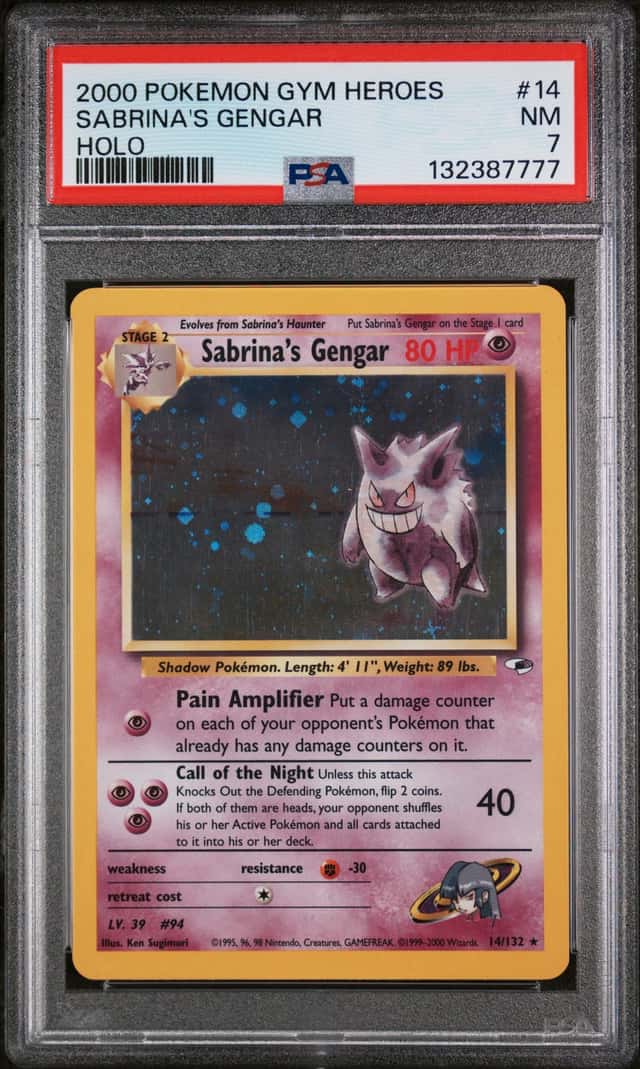 PSA 7 Sabrina's Gengar 14/132 Holo Wizards of the Coast 2000 Gym Heroes Pokemon