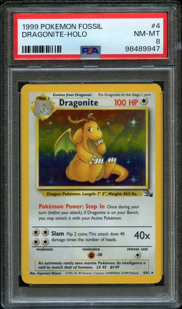 1999 POKEMON FOSSIL #4 DRAGONITE-HOLO PSA 8 NEAR MINT
