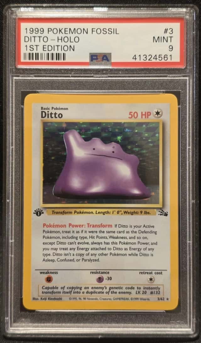 1999 POKEMON FOSSIL 1ST EDITION #3 DITTO - HOLO PSA 9