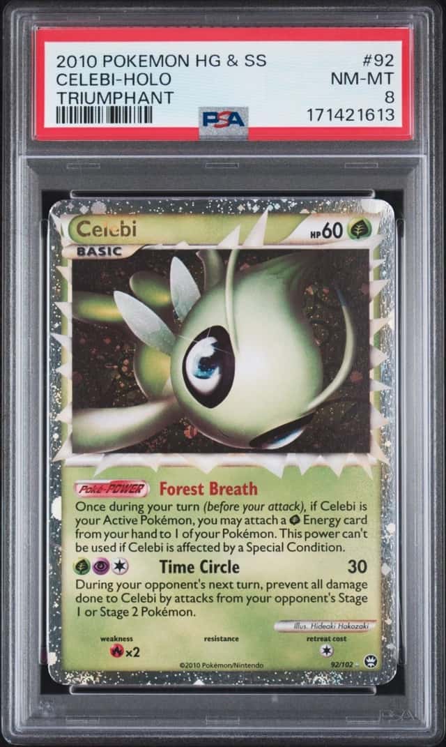 2010 POKEMON HEARTGOLD & SOULSILVER TRIUMPHANT #92 CELEBI-HOLO PSA 8