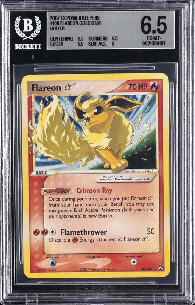 2007 POKEMON EX POWER KEEPERS HOLO R #100 FLAREON GOLD STAR BGS 6.5