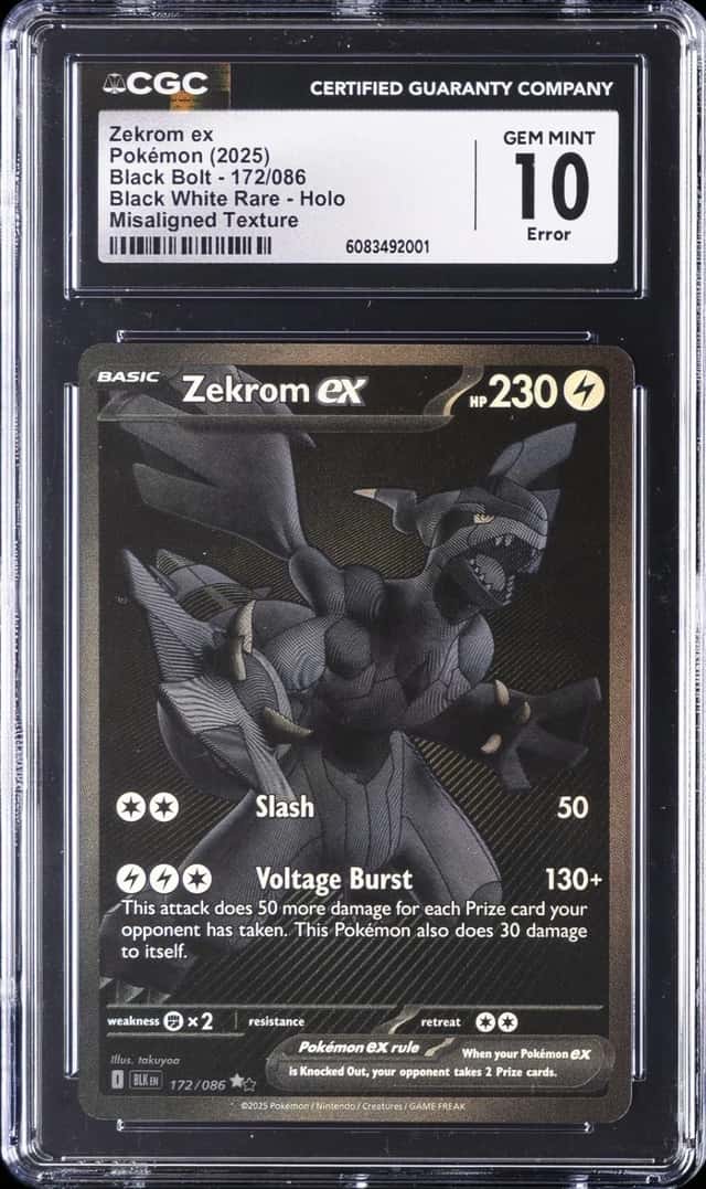 2025 POKEMON BLACK BOLT #172/086 ZEKROM EX CGC 10 GEM MINT
